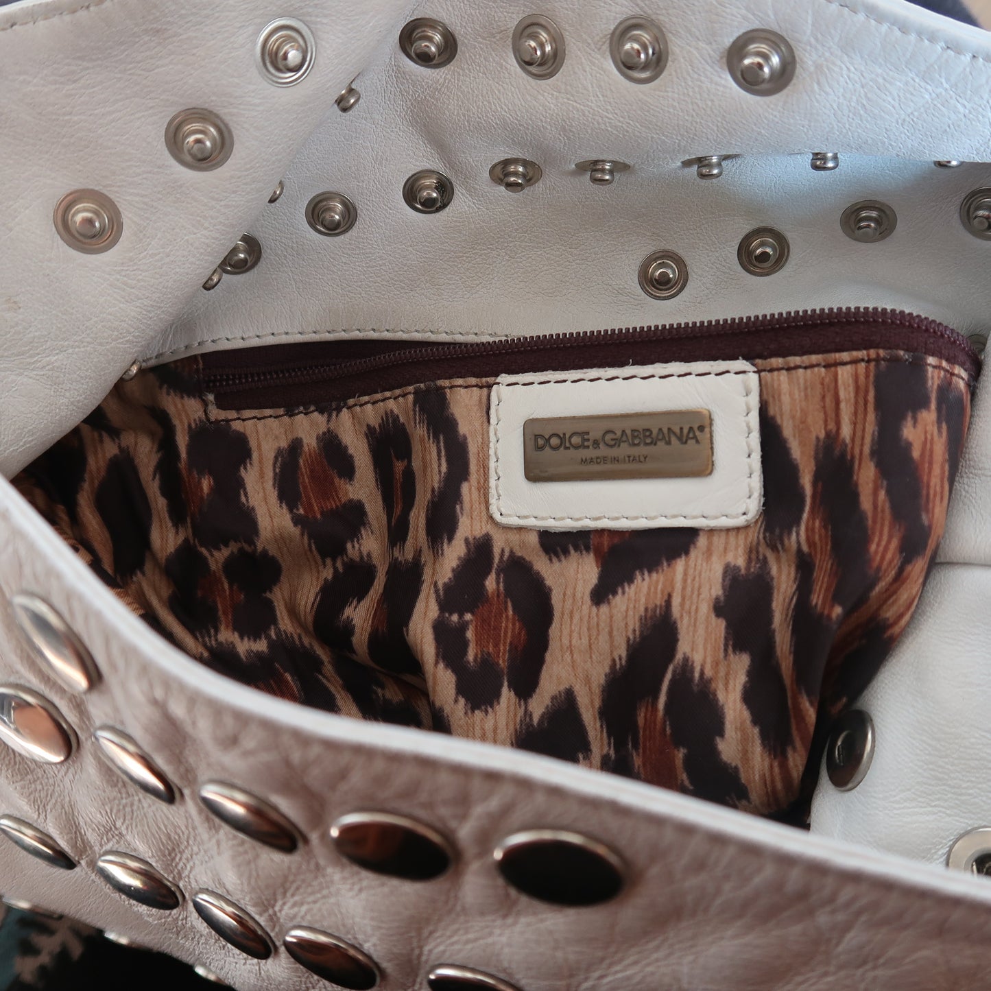 Dolce and Gabbana eyelet white leather bag