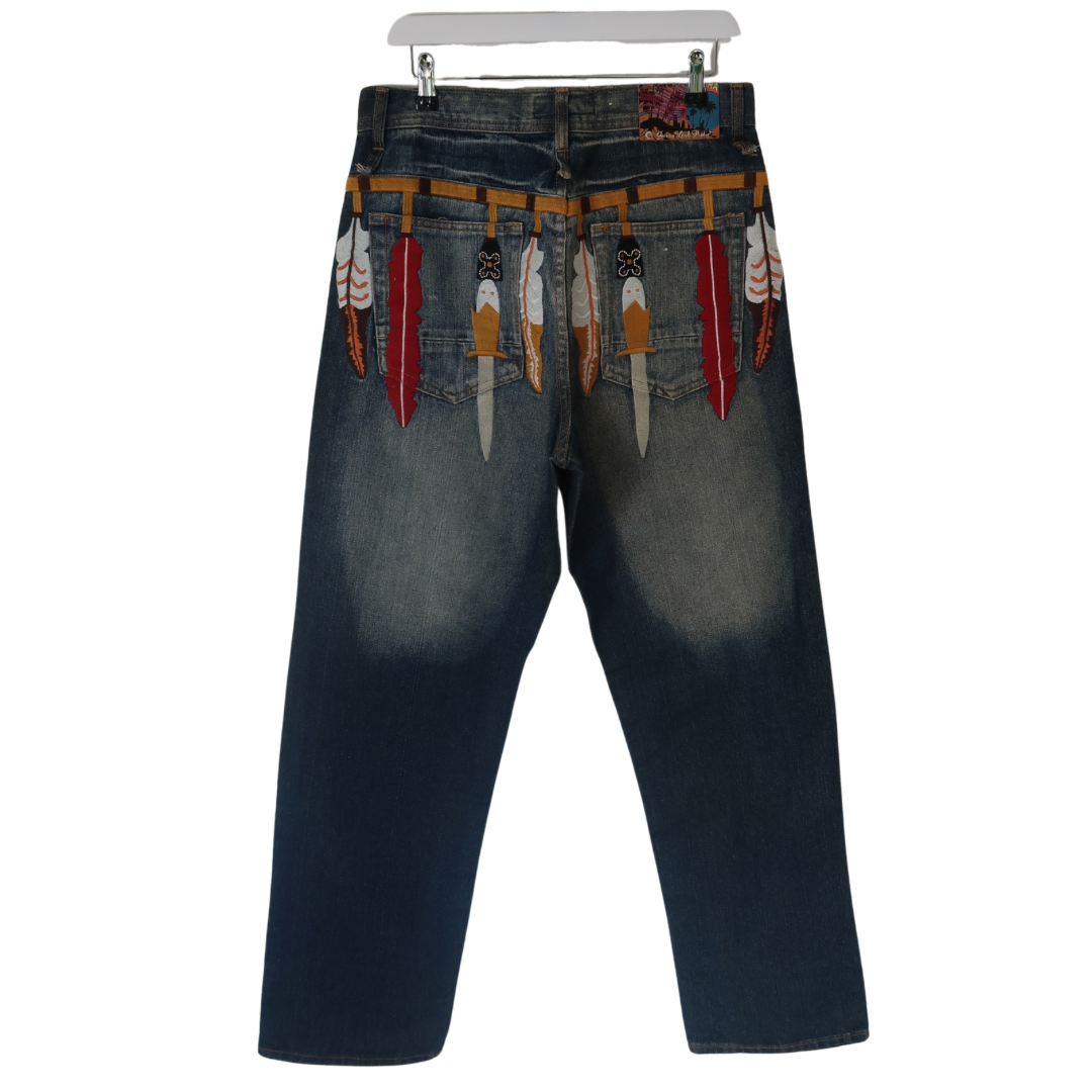 Wide leg embroidered jeans