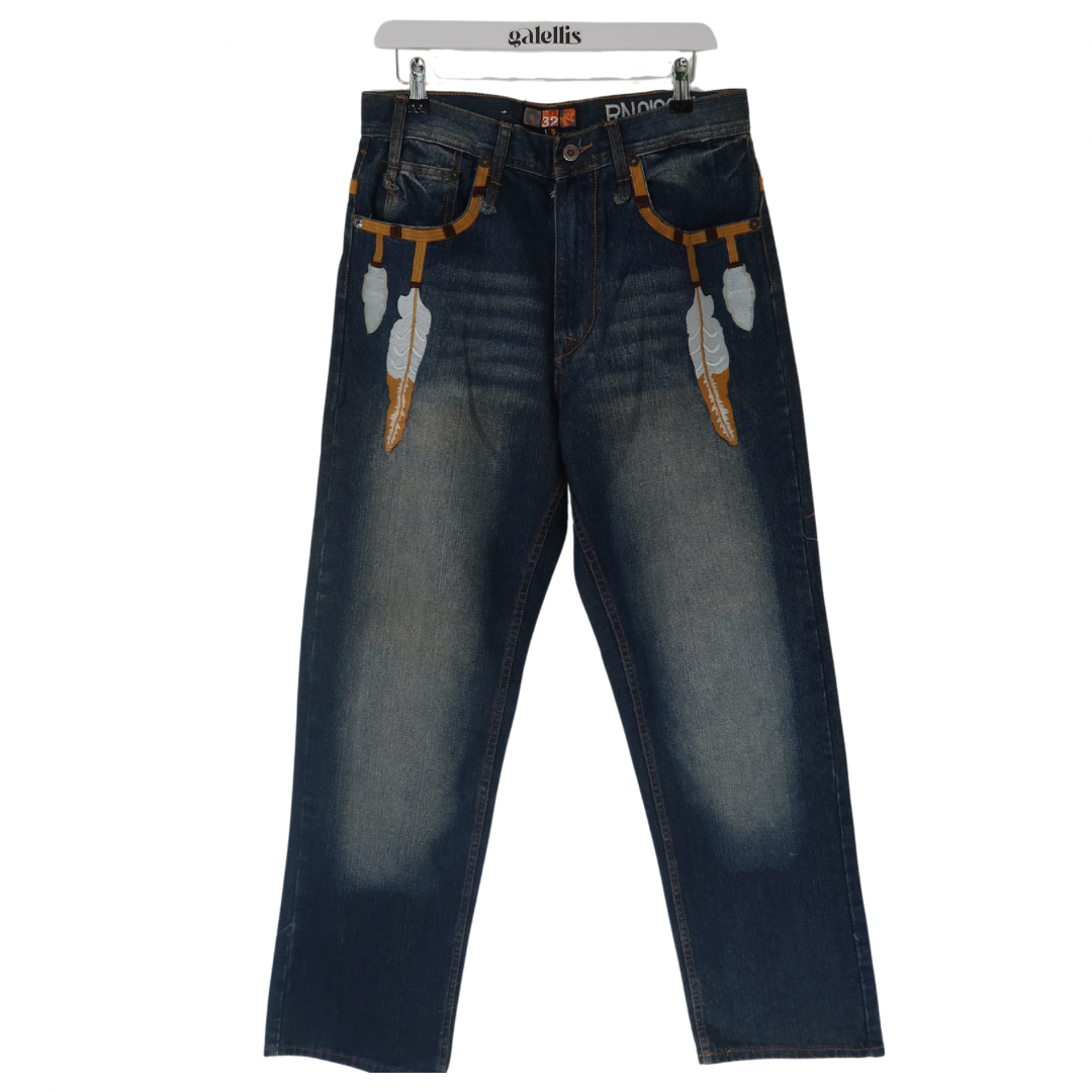Wide leg embroidered jeans