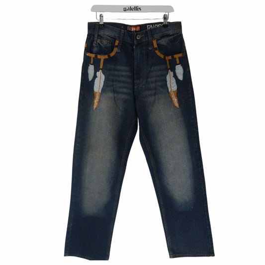 Wide leg embroidered jeans